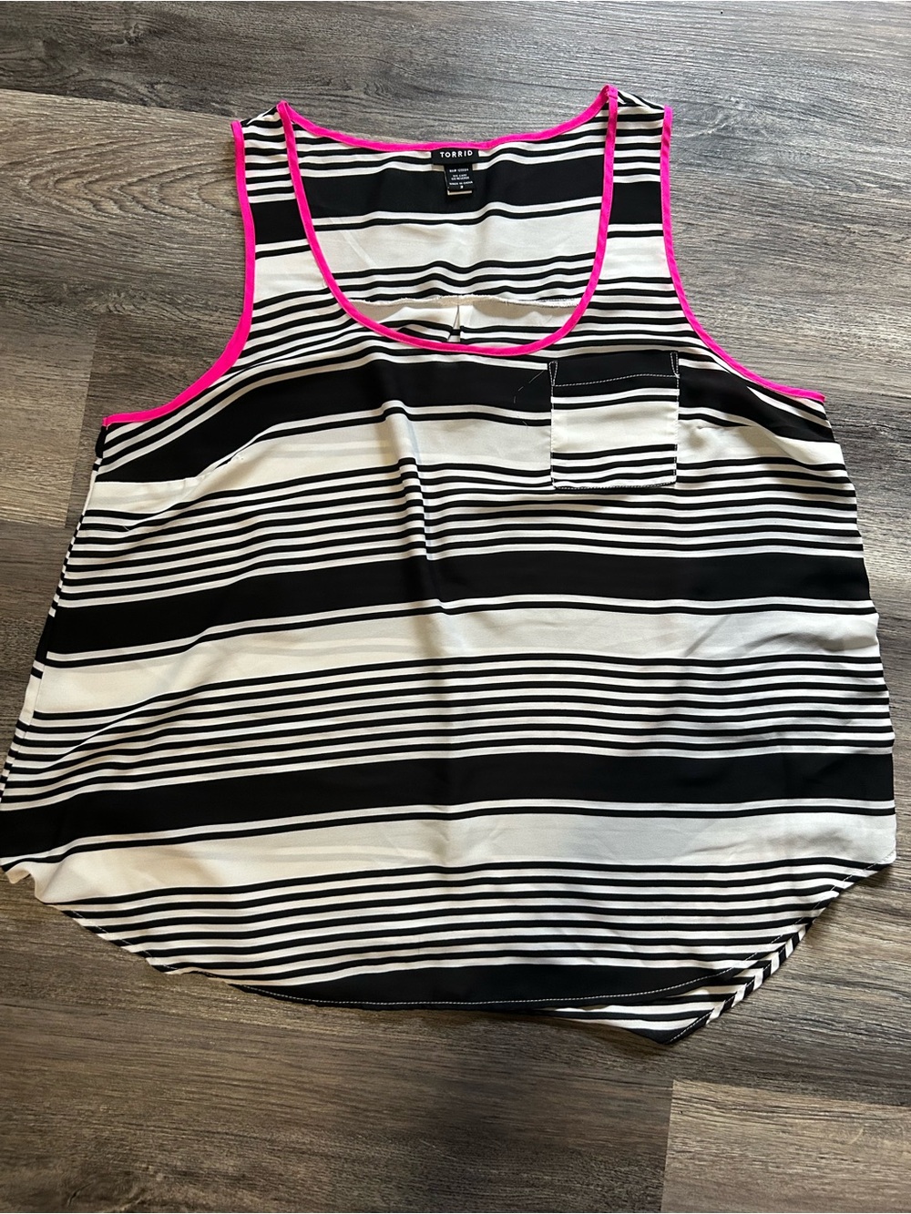 torrid Black & White Striped Tank with Hot Pink Trim
